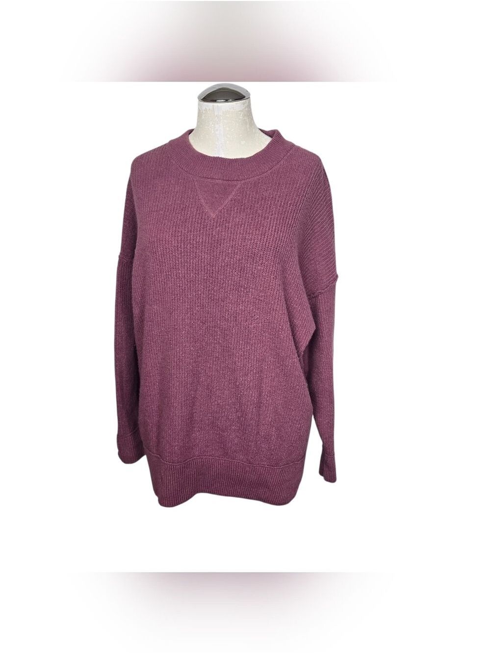 Aerie Mauve Knit Crewneck Sweater S Oversize Loose Fit